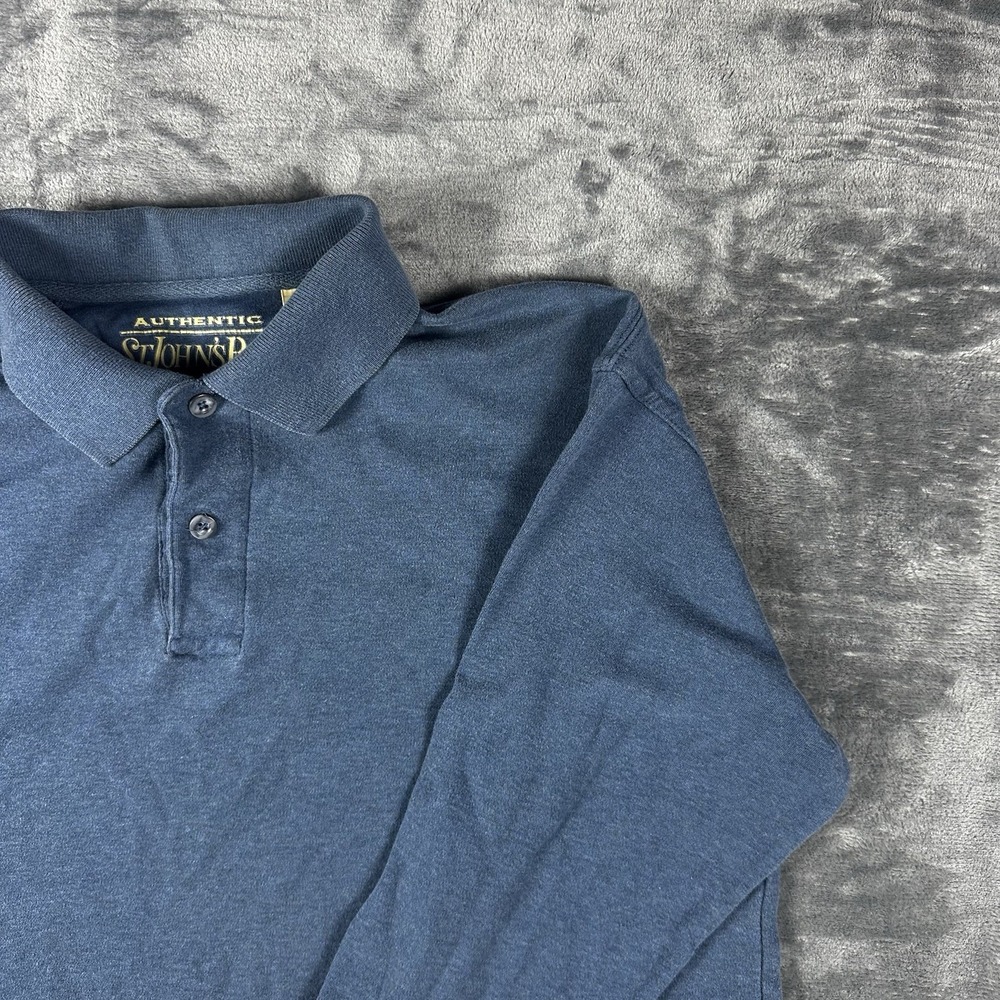St John's Bay Sueded Polo Shirt Men's Medium Blue Long Sleeve Casual Soft Suede - Picture 4 of 15